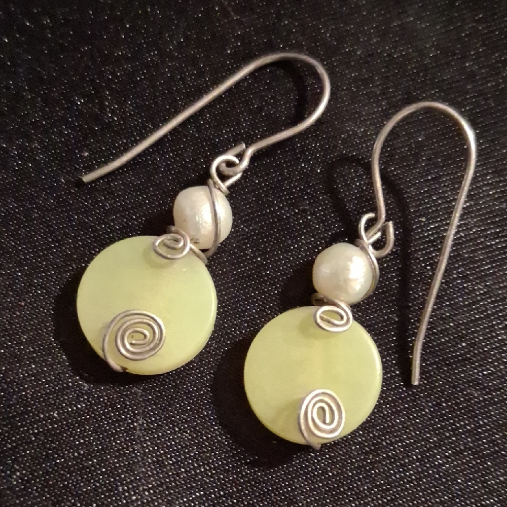 Sterling Silver, Freshwater Pearls & Citrine Stone Dangle Earrings